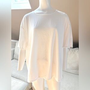 Joie White Pearl Sleeve Embellishment Tee Elevated T-Shirt Feminine Size 2X